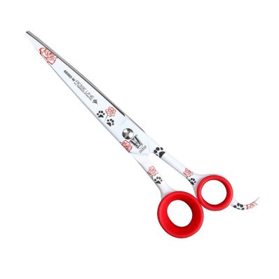 KR Witte Rose Line 8,25" - nożyczki fryzjerskie proste z mikroszlifem, białe w róże i łapki 1