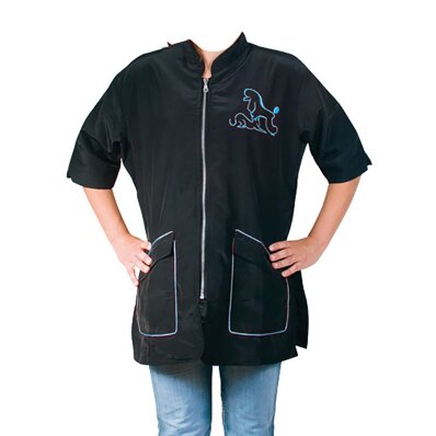 Chadog Letizia Blue - bluza groomerska czarna z wykończeniem niebieskim 1