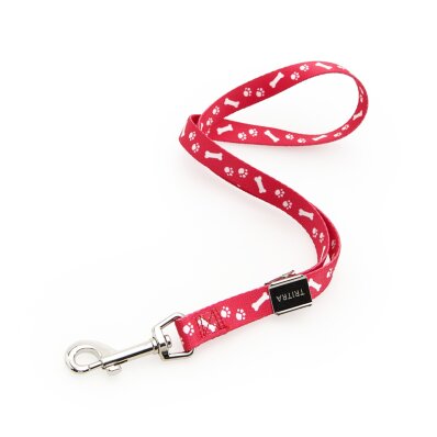 Trim Tritra - smycz groomerska nylonowa czerwona w kości i łapki szer. 1,6 cm, dł. 44 cm 1