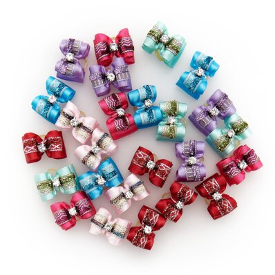 Trim Tritra - kokardki ozdobne z cyrkonią i koronkową tasiemką, podwójnie składane mix kolorów 25 szt. 1