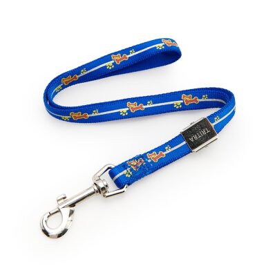 Trim Tritra - smycz groomerska nylonowa niebieska w łapki szer. 1,6 cm, dł. 44 cm 1