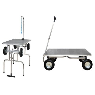 Stół trymerski składany 90 x 60 cm na dużych kołach z uchwytem groomerskim i smyczą 1