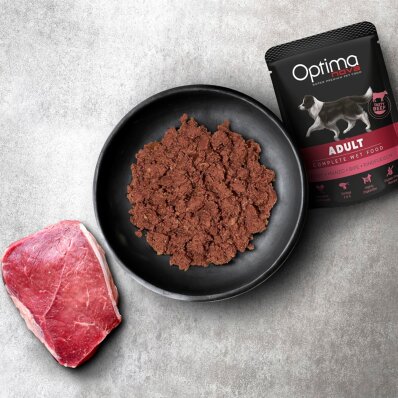 Optimanova Adult Beef 300 g - mokra karma dla dorosłych psów z wołowiną w saszetce 1