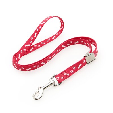 Trim Tritra - smycz groomerska nylonowa czerwona w kości i łapki szer. 1,6 cm, dł. 58 cm 1