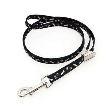 Trim Tritra - smycz groomerska nylonowa czarna w kości i łapki szer. 1 cm, dł. 58 cm 1