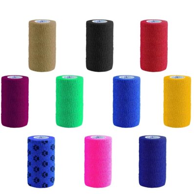 Stokban bandaż kohezyjny 10 cm x 4,5 m elastyczny, samoprzylepny-STB-GR-Niebieski Czerwony Granatowy Limonkowy Fioletowy Czarny Różowy Żółty Beżowy Niebieski z łapkami