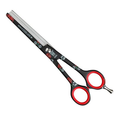 KR Witte Rose Line 6,5" - degażówki fryzjerskie jednostronne czarne w róże i łapki, 46 ząbków 1