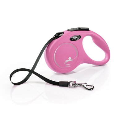 Flexi - smycz automatyczna NEW CLASSIC taśma S, 5m różowa