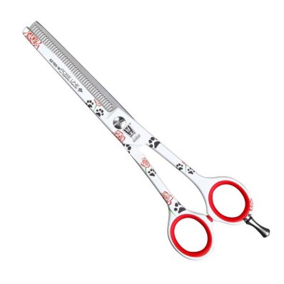 KR Witte Rose Line 6,5" - degażówki fryzjerskie jednostronne białe w róże i łapki, 46 ząbków 1